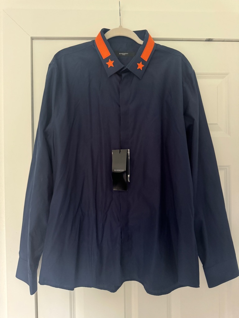 Givenchy Navy Dress Shirt with Red Star Collar – Size 46 – NWT